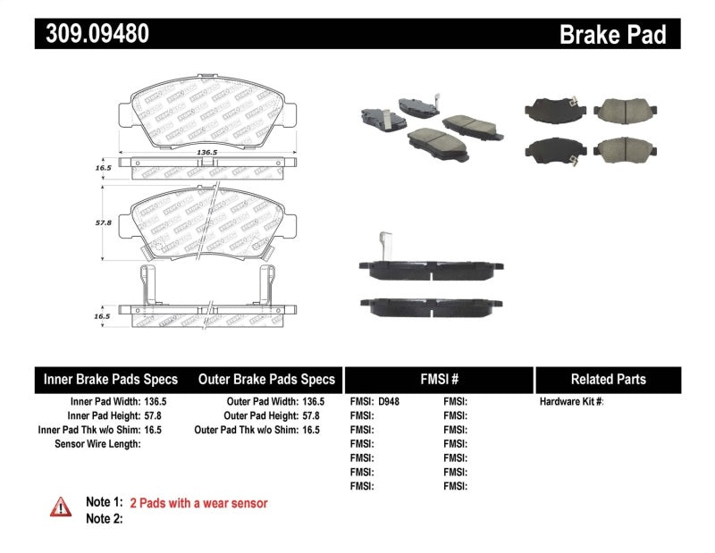 StopTech Performance 06-11 Honda Civic Sedan Hybrid Front Brake Pads