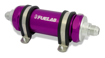 Fuelab 828 In-Line Fuel Filter Long -8AN In/Out 40 Micron Stainless - Purple