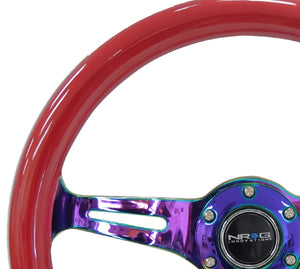 NRG Classic Wood Grain Steering Wheel (350mm) Red Grip w/Neochrome 3-Spoke Center