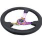 NRG Reinforced Steering Wheel (350mm / 3in. Deep) Blk Leather/Blk Stitch w/Neochrome Slits