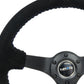 NRG Reinforced Steering Wheel (350mm / 3in. Deep) Blk Suede/Blue BBall Stitch w/5mm Matte Blk Spokes