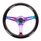 NRG Classic Wood Grain Steering Wheel (350mm) Black Paint Grip w/Neochrome 3-Spoke Center