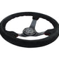 NRG Reinforced Steering Wheel (350mm / 3in. Deep) Blk Suede/Red BBall Stitch w/5mm Matte Blk Spokes