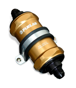 Fuelab 818 In-Line Fuel Filter Standard -10AN In/Out 40 Micron Stainless - Gold