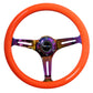 NRG Classic Wood Grain Steering Wheel (350mm) Neon Orange Color w/Neochrome Spokes