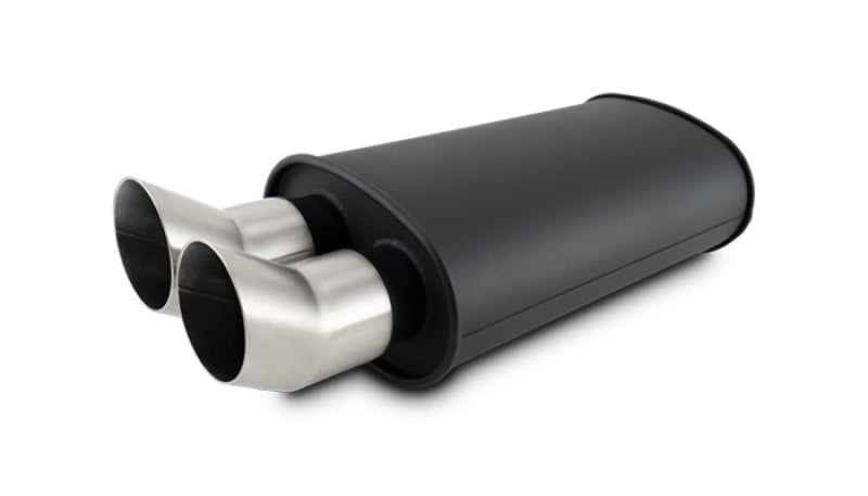 Vibrant Streetpower Flat Blk Muffler 9x5x15in Body 2.5in Inlet ID 3in Tip OD w/Dual DTM Tips