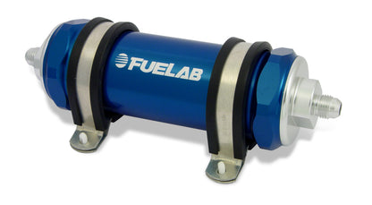 Fuelab 858 In-Line Fuel Filter Long -10AN In/Out 10 Micron Fabric w/Check Valve - Blue