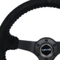 NRG Reinforced Steering Wheel (350mm / 3in. Deep) Blk Suede/Silver BBall Stitch w/5mm Mt. Blk Spokes