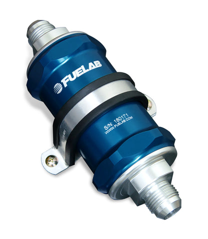 Fuelab 818 In-Line Fuel Filter Standard -10AN In/Out 100 Micron Stainless - Blue