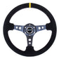 NRG Reinforced Steering Wheel (350mm / 3in. Deep) Blk Suede w/Circle Cut Spokes & Single Yellow CM