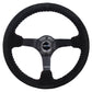 NRG Reinforced Steering Wheel (350mm / 3in. Deep) Blk Suede/Red BBall Stitch w/5mm Matte Blk Spokes