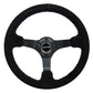 NRG Reinforced Steering Wheel (350mm / 3in. Deep) Blk Suede/Silver BBall Stitch w/5mm Mt. Blk Spokes