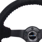 NRG Reinforced Steering Wheel (350mm / 3in. Deep) Blk Suede/Red BBall Stitch w/5mm Matte Blk Spokes