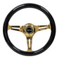 NRG Classic Wood Grain Steering Wheel (350mm) Black Grip w/Chrome Gold 3-Spoke Center