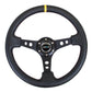 NRG Reinforced Steering Wheel (350mm / 3in. Deep) Blk Leather w/Blk Cutout Spoke/Yellow Center Mark