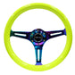 NRG Classic Wood Grain Steering Wheel (350mm) Neon Yellow Color w/Neochrome Spokes