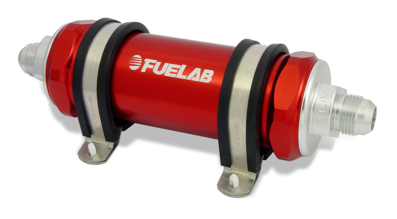 Fuelab 858 In-Line Fuel Filter Long -8AN In/Out 6 Micron Fiberglass w/Check Valve - Red