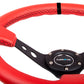 NRG Reinforced Steering Wheel (350mm / 3in. Deep) Red Suede w/Blk Circle Cutout Spokes