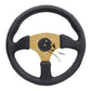 NRG Reinforced Steering Wheel (350mm / 2.5in. Deep) Leather Race Comfort Grip w/4mm Gold Spokes