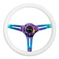 NRG Classic Wood Grain Steering Wheel (350mm) Glow-N-The-Dark Green Grip w/Neochrome 3-Spoke Center