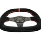 NRG Carbon Fiber Steering Wheel (320mm) Flat Btm. Blk Suede/Red Stitch w/CF Spokes & Red Center Mark