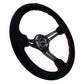 NRG Reinforced Steering Wheel (350mm / 3in. Deep) Blk Suede w/Red Stitching & 5mm Spokes w/Slits