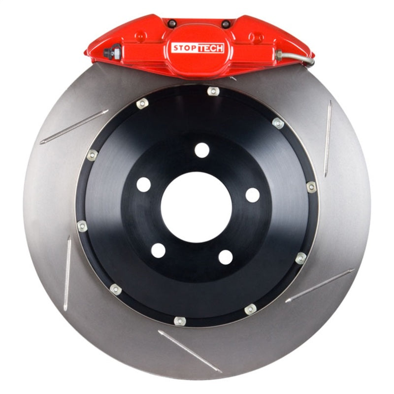 StopTech 03-06 Evo Rear BBK w/ Red ST-22 Calipers Slotted 328X28mm Rotors Pads and SS Lines